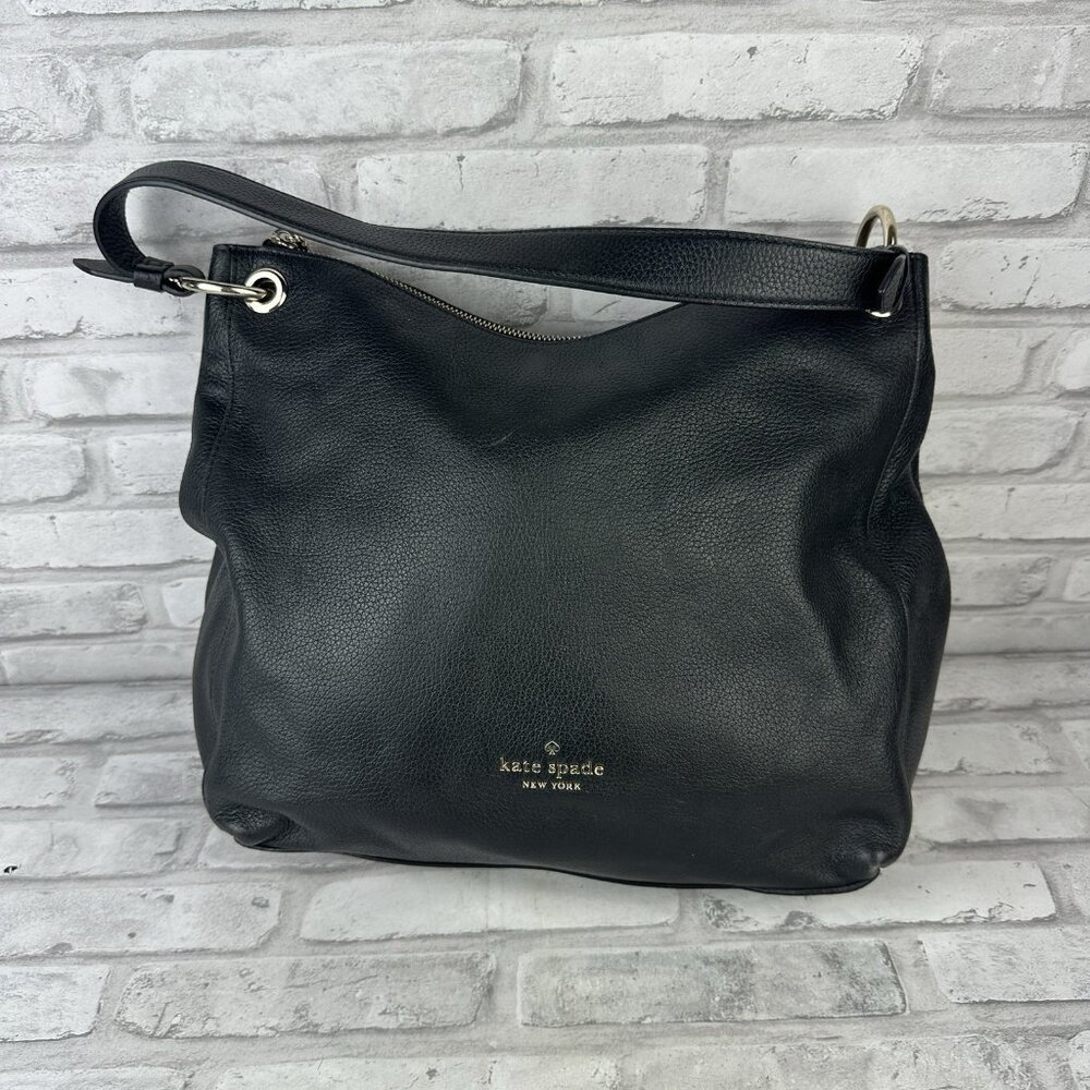 Kate Spade New York Black Pebbled Leather Shoulder Bag Gold Accents